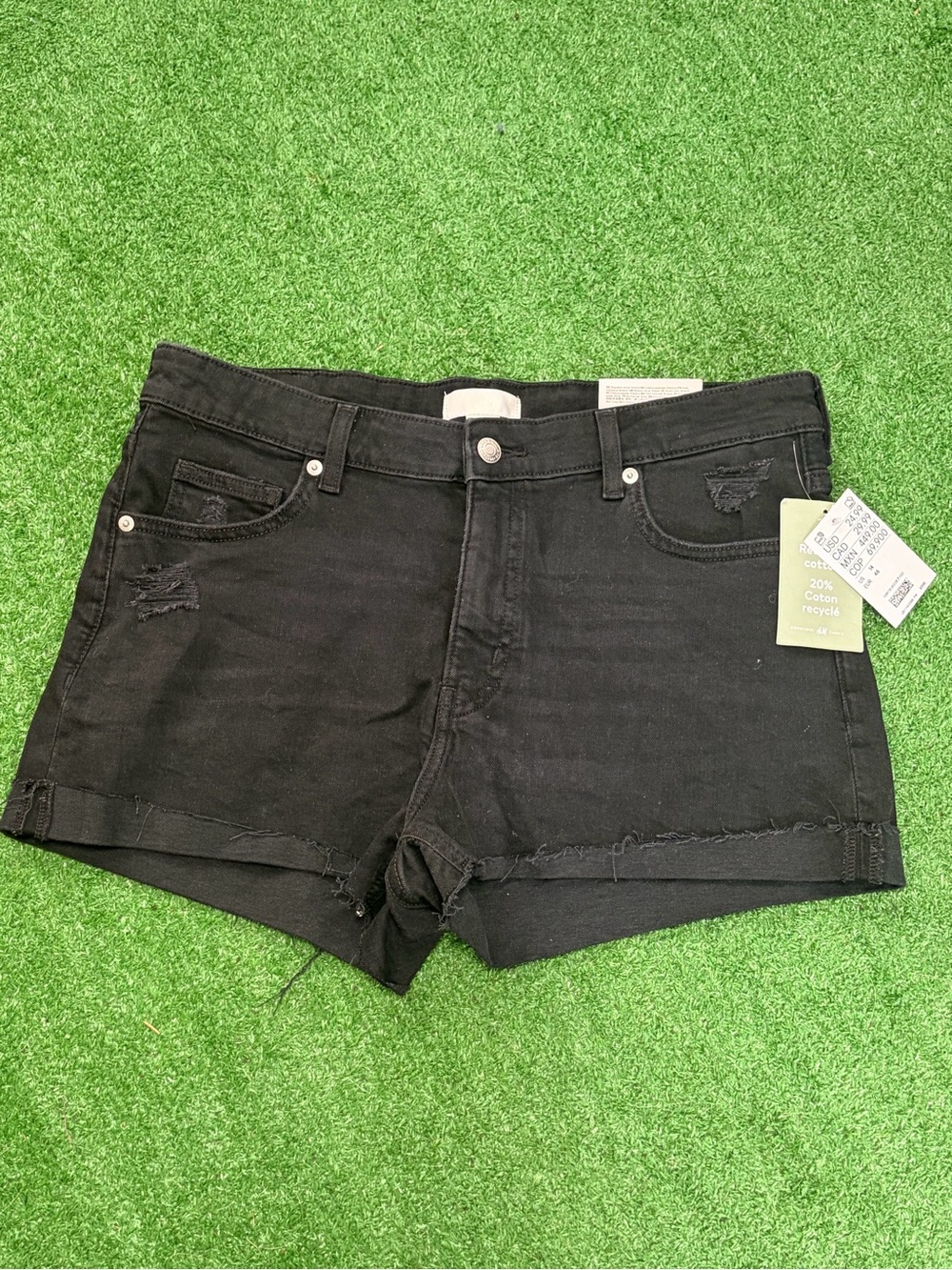 H&M Black Distressed Denim Jean Shorts